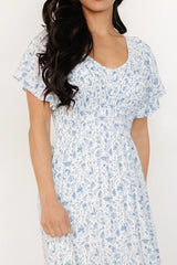 Joanie Smocked Dress | White + Blue Floral