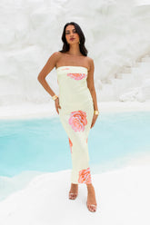 Enchanting Stories Strapless Satin Maxi Dress Yellow