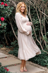 Lainey Smocked Dotted Midi Dress | Beige