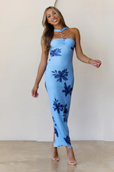 Gilded Mirage Mesh Maxi Dress Blue