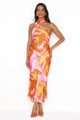 Thought That Counts Satin Maxi Dress Orange
