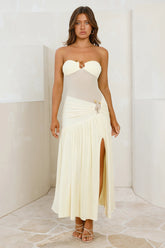Win Instantly Strapless Mesh Maxi Dress Yellow