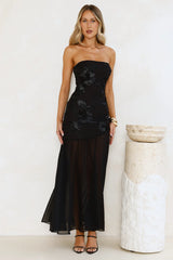 Timeless Affair Strapless mesh Maxi Dress Black