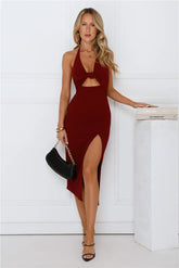 By Invite Only Halter Midi Dress Maroon