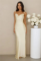 The Penelope Cowl Satin Maxi Dress Yellow