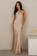 The Delilah Satin Halter Maxi Dress Champagne