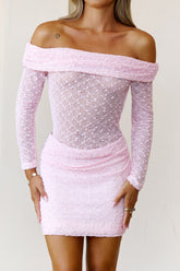 Vibe Verified Off Shoulder Mini Dress Pink