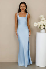 The Evelina Satin Maxi Dress Blue