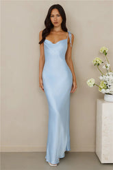 The Penelope Cowl Satin Maxi Dress Blue