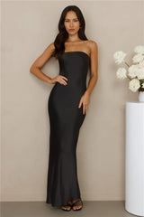 The Felicity Strapless Satin Maxi Dress Black