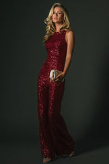 Hillary Sequin Jumpsuit | Wine