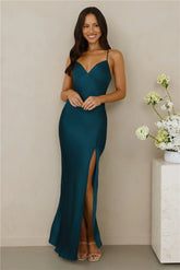 The Sophia Satin Maxi Dress Teal
