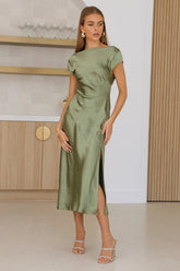 Get In Formation Satin Midi Dress Olive