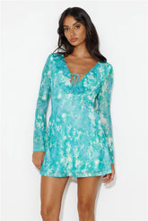 Fun For All Long Sleeve Mesh Mini Dress Green