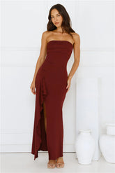 Sunshine Shuffle Strapless Maxi Dress Burgundy
