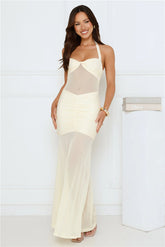 You Glow Halter Mesh Maxi Dress Yellow