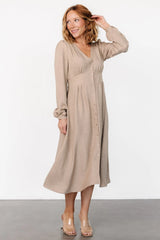 Faith Button Midi Dress | Taupe