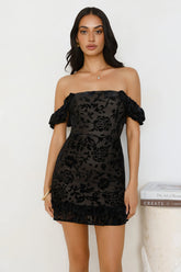 Electric Noir Off Shoulder Mini Dress Black