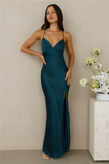 The Sophia Satin Maxi Dress Teal