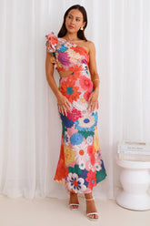 Enchanted Bouquet One Shoulder Midi Dress Multi