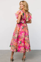 Kartini Off Shoulder Midi Dress | Fuchsia Multi