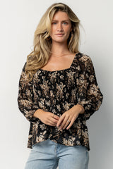 Fenna Smocked Top | Black Floral