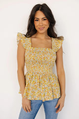 Ida Peplum Top | Golden Multi Floral