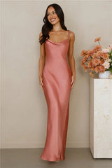 The Penelope Cowl Satin Maxi Dress Rose