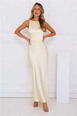 Unveiled Sophistication Satin Maxi Dress Yellow