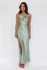 The Loretta Cowl Satin Maxi Dress Sage
