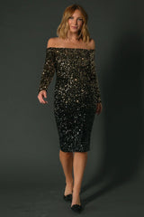 Eclipse Sequin Midi Dress | Black + Gold