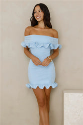 Glimmering Noir Off Shoulder Lace Mini Dress Blue