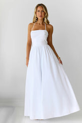 Feathered Snow Halter Maxi Dress White