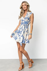 Segovia Short Dress | Ivory + Blue Floral