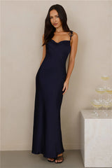 The Penelope Cowl Satin Maxi Dress Navy