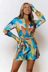 Tropic Tempo Long Sleeve Romper Teal