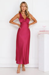 Doing The Most Satin Maxi Dress Burgundy