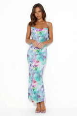 Unlike You Mesh Maxi Dress Blue