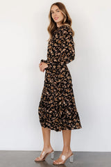 Kenice Mock Neck Dress | Black + Camel Print