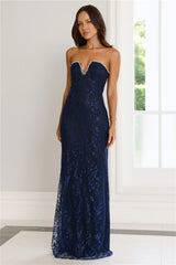 Wedded Wonders Strapless Maxi Dress Navy
