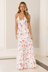 Florals In The Air Halter Maxi Dress White