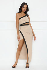 Trendsetter Mode One Shoulder Maxi Dress Beige