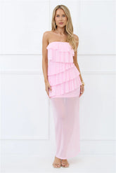 Wisp of Wonder Mesh Strapless Maxi Dress Pink