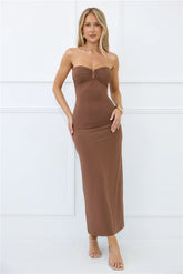 Find Your Wild Strapless Maxi Dress Brown