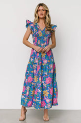 Ranchero Smocked Maxi Dress | Blue Multi Print