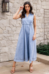 Georgia Sleeveless Midi Dress | Denim