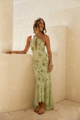 Following Fate Halter Maxi Dress Green