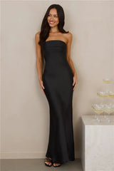 The Seraphina Strapless Satin Maxi Dress Black