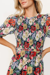Rosalina Smocked Dress | Black Multi Floral