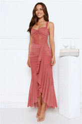 Twilight Whispers Mesh Maxi Dress Rose